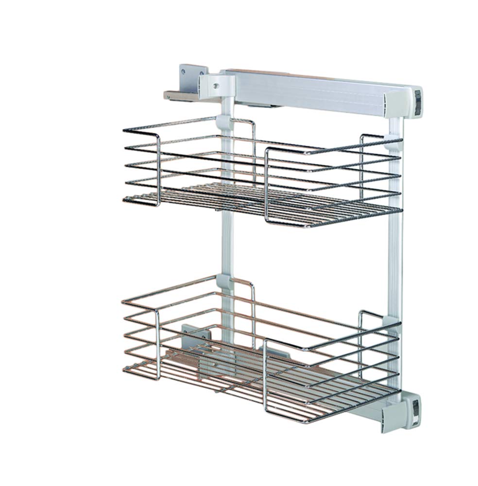 CESTOS LATERALES con guias de extracción total – para ARMARIOS, VESTIDORES, muebles de cocina – marco de aluminio, cestas en acero cromado – sistema de guías de freno (ALTO 74CM, IZQUIERDA)