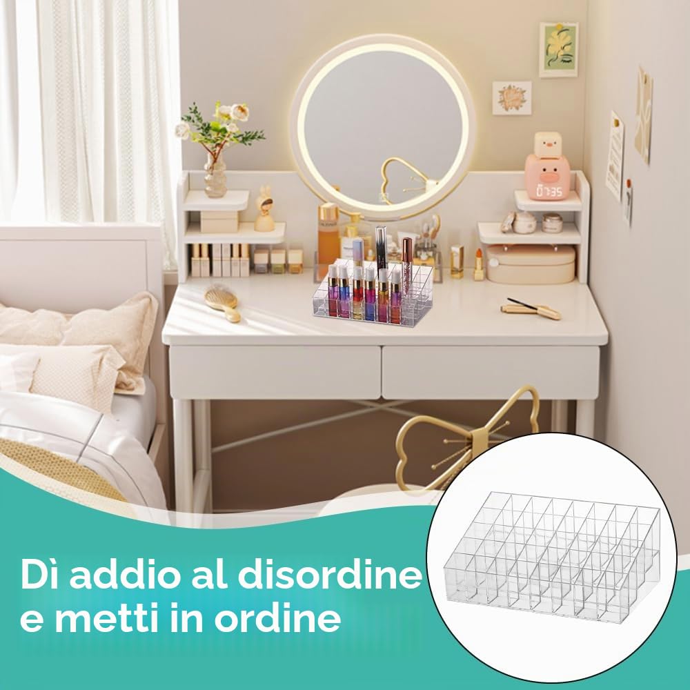 LPAMABA Porta Rossetto in Acrilico a 40 Griglie Organizer per Rossetti Espositore per Rossetti Elegante e Resistente Organizzatore Porta Rossetto, Trasparente, 20 * 11.8 * 8 cm