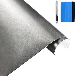 NewL 30 cm x 150 cm Gris Cepillado de Acero Inoxidable metálico película de Vinilo Mate Cepillado Cromo para Envolver el Coche Hoja de la Etiqueta engomada para Muebles