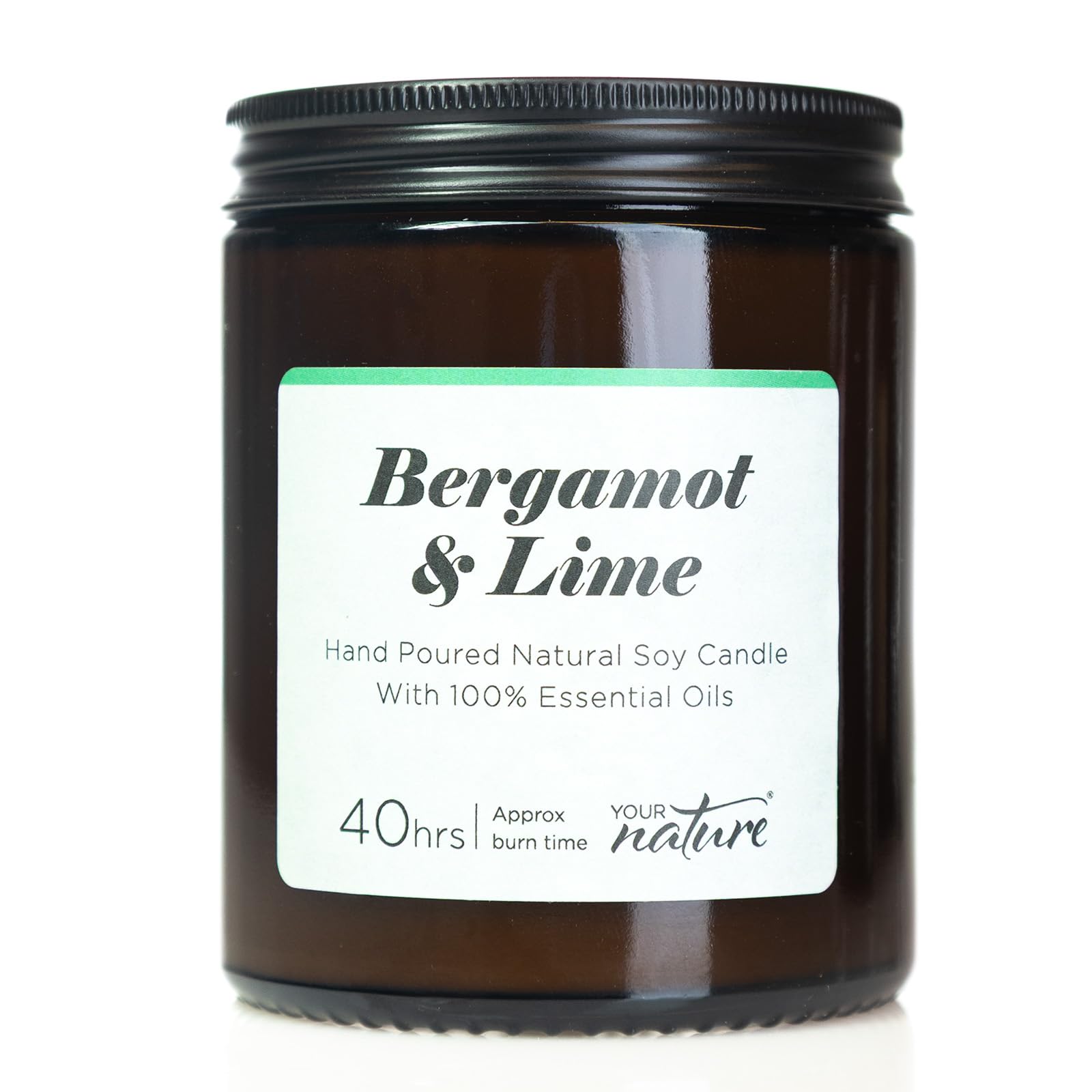 Your Nature Bergamot & Lime Aromatherapy Candle – Luxury Handmade Soy Wax with Pure Essential Oils, Cotton Wick, Vegan & Eco-Friendly, Long Lasting Calming Fragrance, 140g