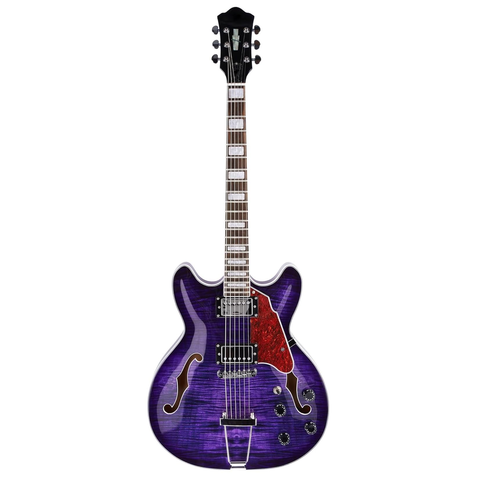 Gitara Elektryczna Gitara Elektryczna Prawa Ręka Semi Hollow Fioletowa Z Końcówką Trapezową I Torbą 6 Strun Humbucker Pickup