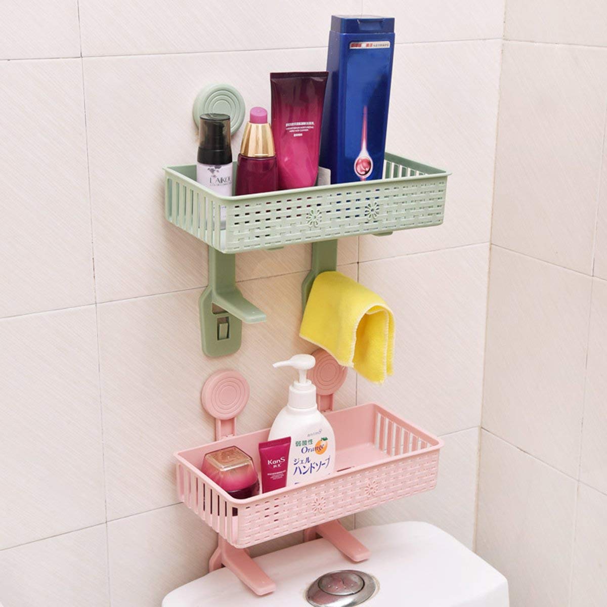 Supporto a ventosa da appendere alla parete mensola da cucina portaoggetti portaoggetti organizer cestino da bagno WC doccia gel shampoo (blu)