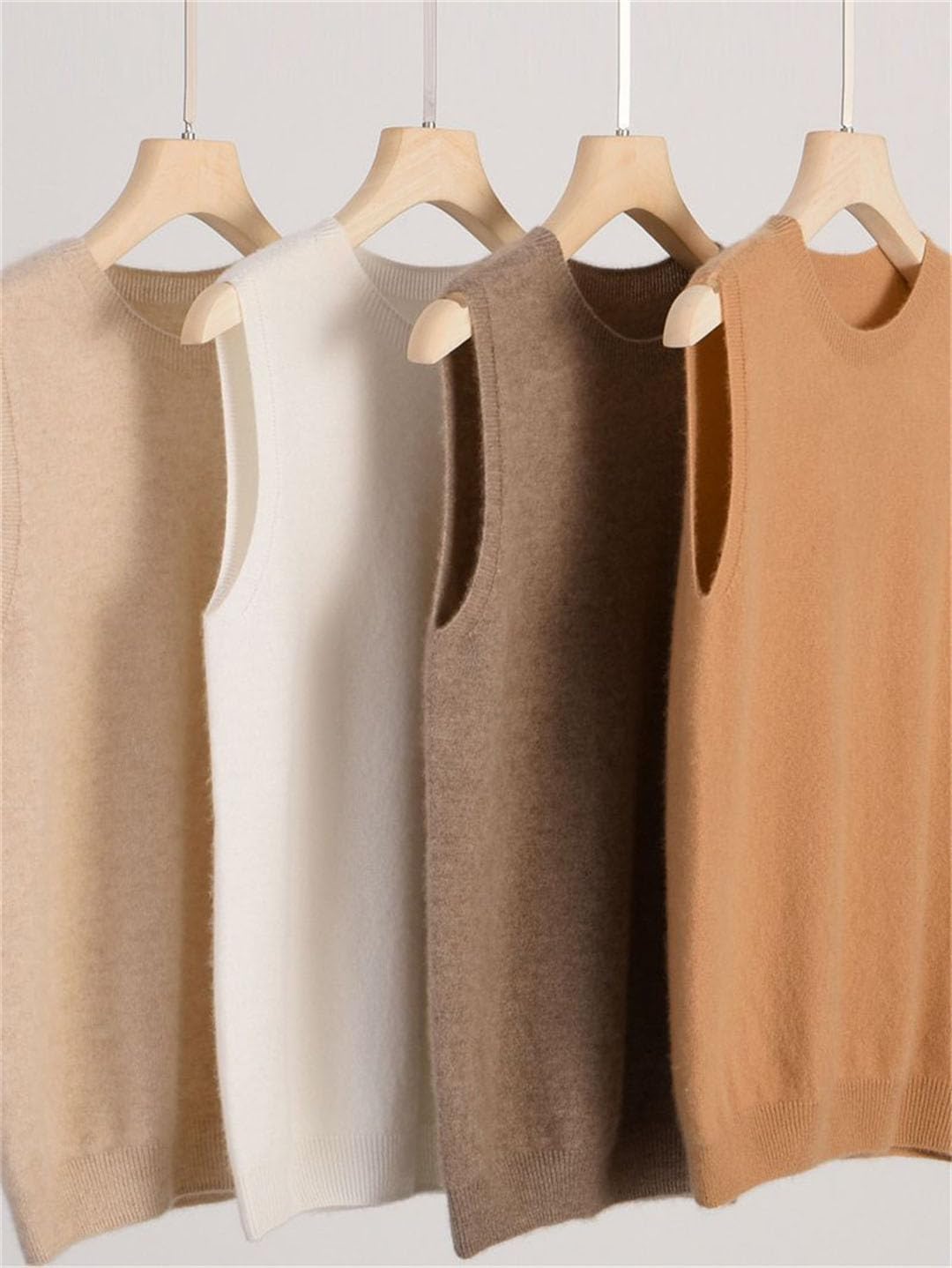 Suéter básico sin mangas con cuello en O para mujer, suéter de lana para otoño e invierno, chaleco de color sólido casual para mujer