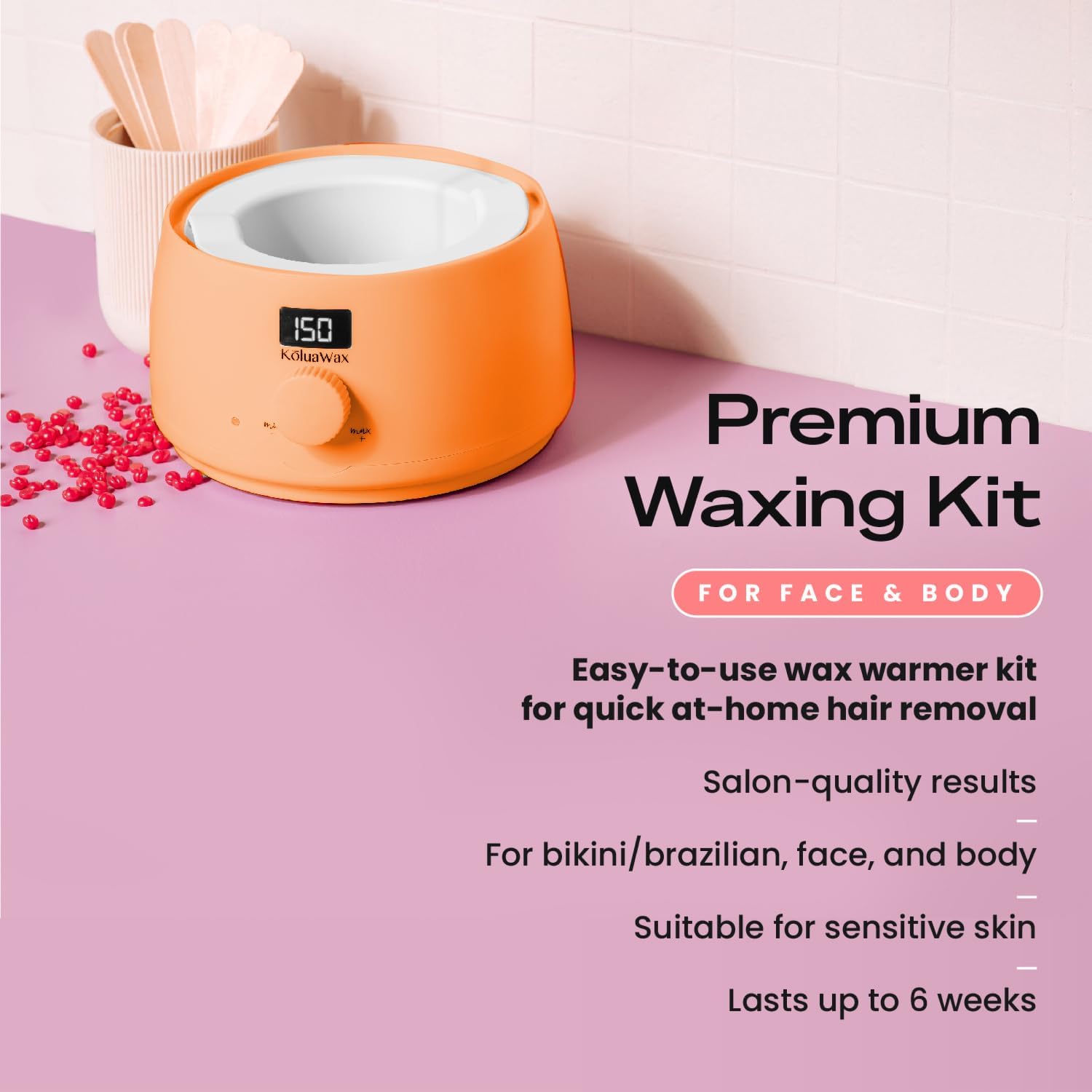 KoluaWax Premium Waxing Kit für Frauen - Hot Melt Hartwachswärmer zur Haarentfernung Augenbraue Bikini Beine Gesicht Brazilian Wax Maschine 4er-Pack Perlen Zubehör Pfirsich Fuzz