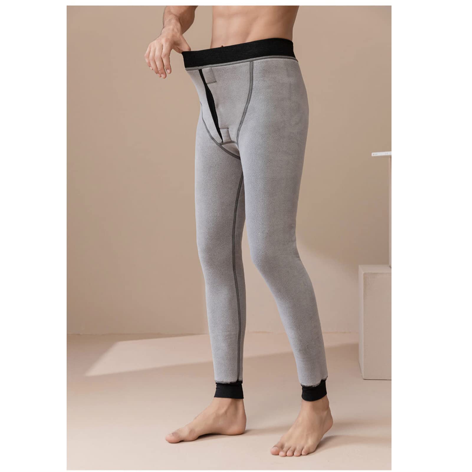 Męskie ciężkie kalesony z podszewką termiczną z podszewką polarową - ciepłe legginsy na zimę, wygodne spodnie dresowe do joggingu - czarne, rozmiary do 5XL