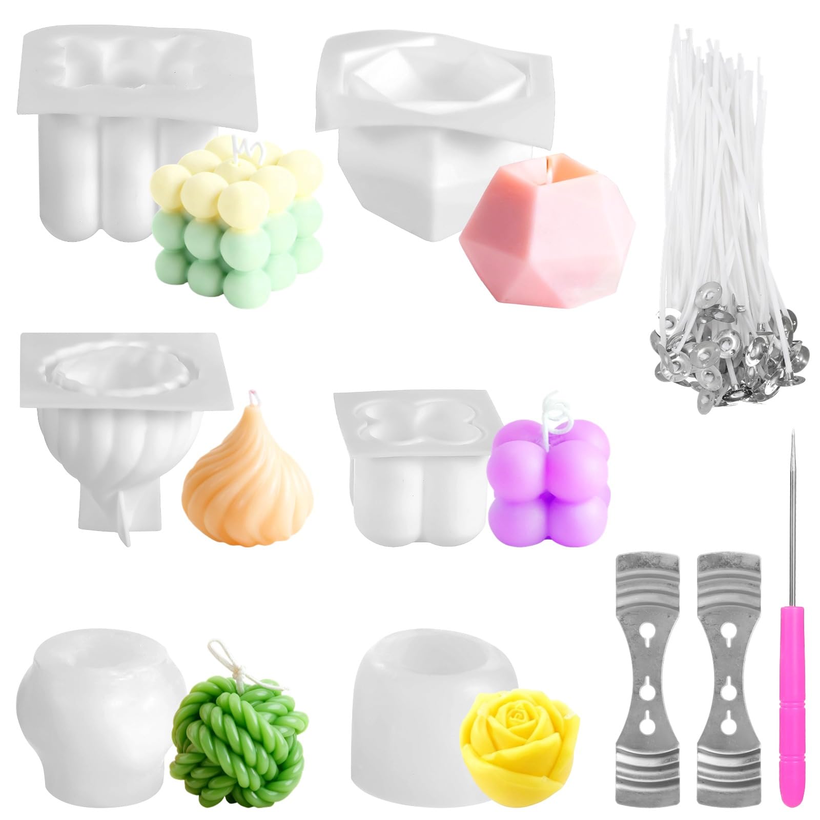 Moules à bougies géométriques en silicone x6 avec 100 mèches pour création maison