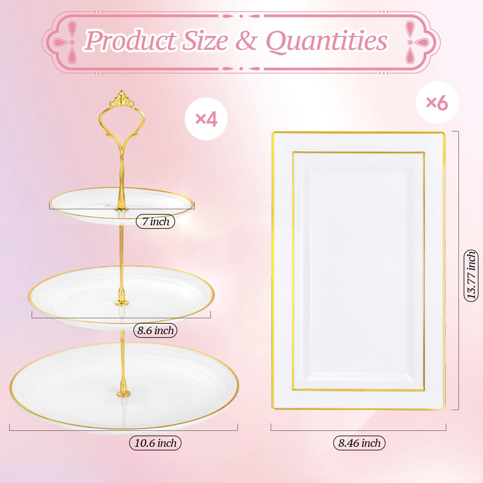 supernal Soportes para cupcakes de 3 niveles, 6 bandejas de plástico, 4 soportes para postres para cupcakes, juego de bandejas de fiesta, platos para tartas incluye 6 bandejas de pastelería, 4