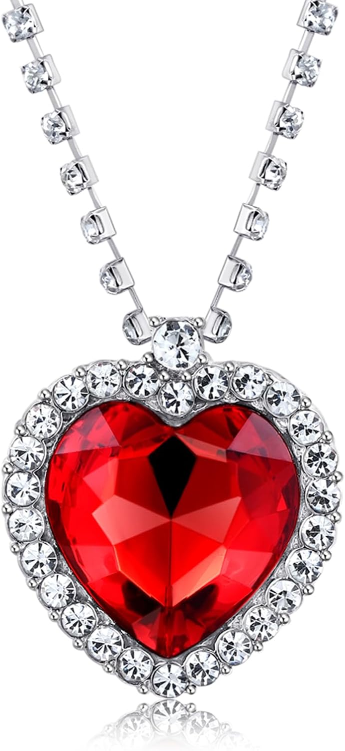 AILUOR Heart of The Ocean Neckalce, Royal Blue Crystal Created Sapphire Pendant with Silver Plated Necklace Jewelry