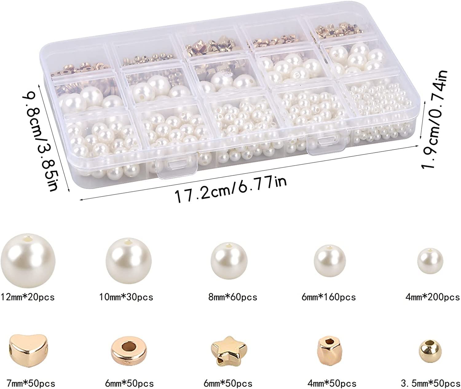Swpeet Juego De 1802 Cuentas De 3 Tamaños, 4 Mm, 6 Mm, 8 Mm, Doradas, Plateadas, Redondas, Espaciadoras, Perlas De Alfabeto, Con 2 Rollos De Cuerda Elástica Para Pulseras De Manualidades, Joyas