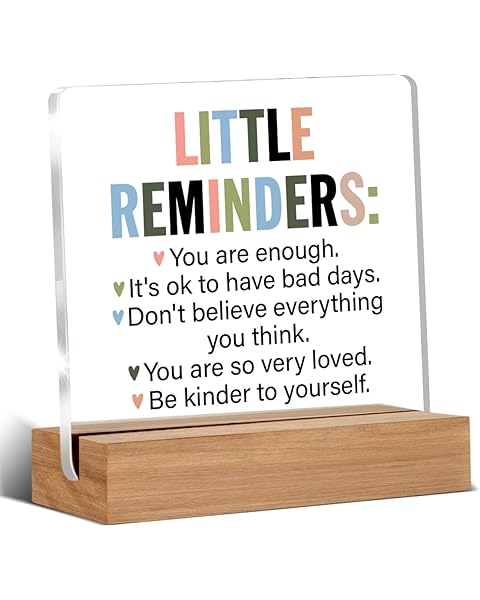 Inspirational Motivational Gifts Employee Appreciation Gifts Little Reminders You are Enough Clear Desk Decorative Sign Acrylic Sign With Wooden Stand for Office Desk Table Shelf