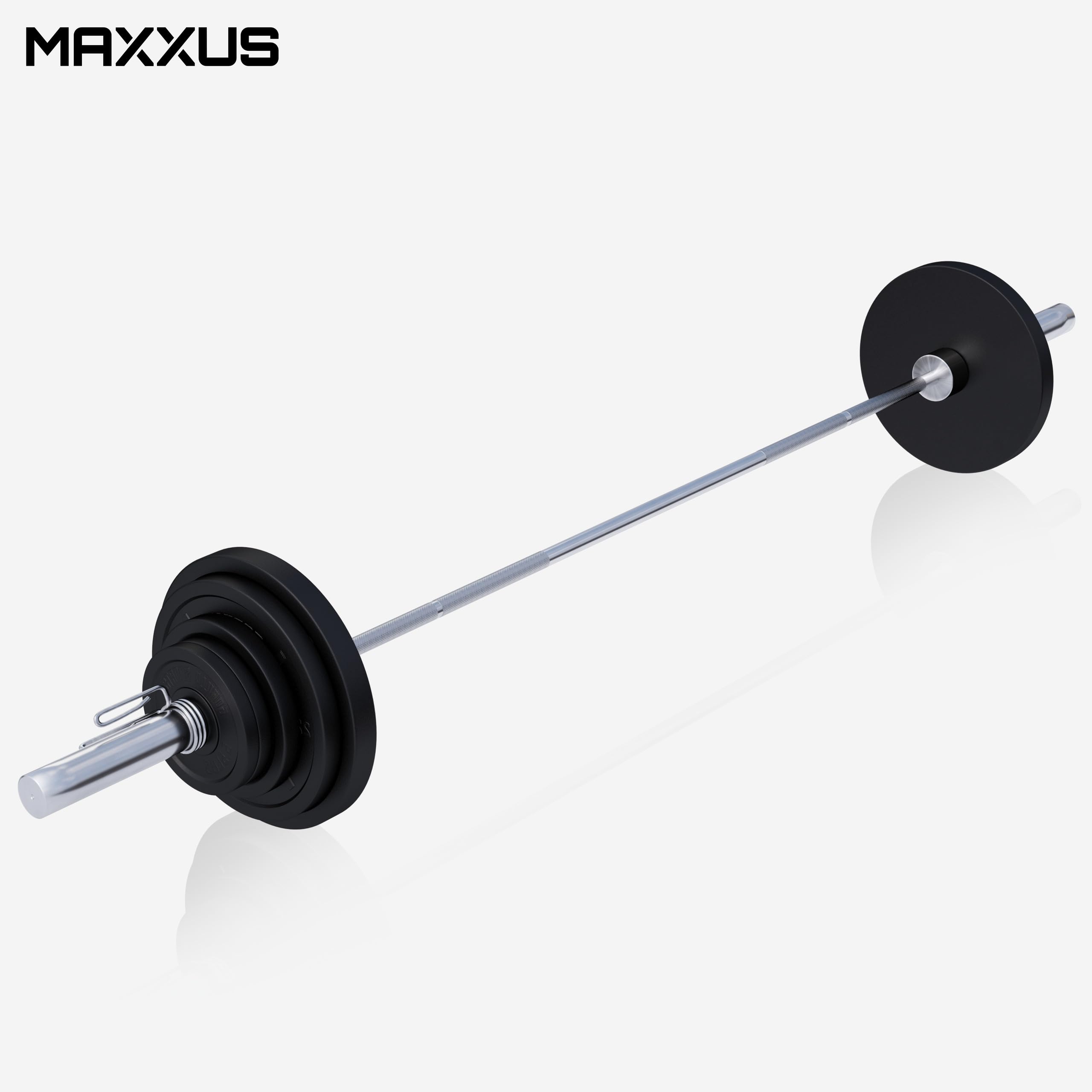 MAXXUS Panca Palestra Multifunzione con Rack - Set 60/90/130kg, Dischi Pesi 50/51mm, Bilanciere Olimpico - Panca con Porta Bilanciere, Bodybuilding Professionale a Casa