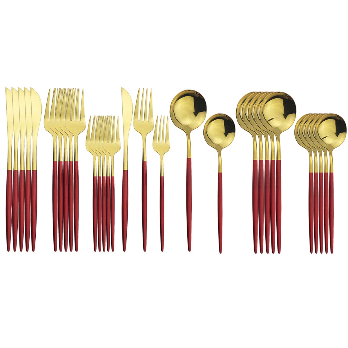 GugridaGugrida Red Handle Gold Spoon Silverware Set, 30-Piece 304 Stainless Steel Flatware Set Cutlery Set Service For 6, Mirror Finish, Dishwasher Safe, Nice Gift Box