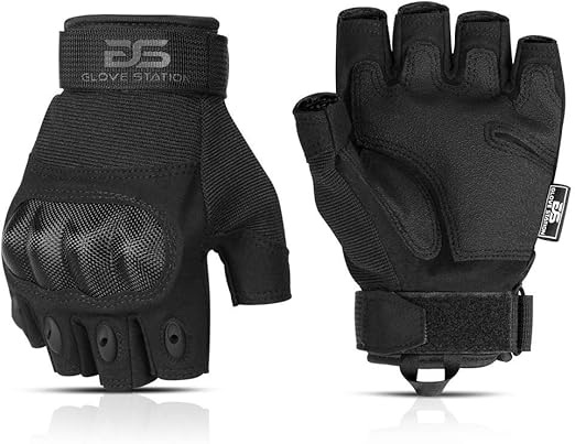Glove Station- Fingerless Knuckle Tactical Gloves for Men - Motorcycle Gloves for Tactical Shooting, Airsoft, Hunting, Police Work and Hiking