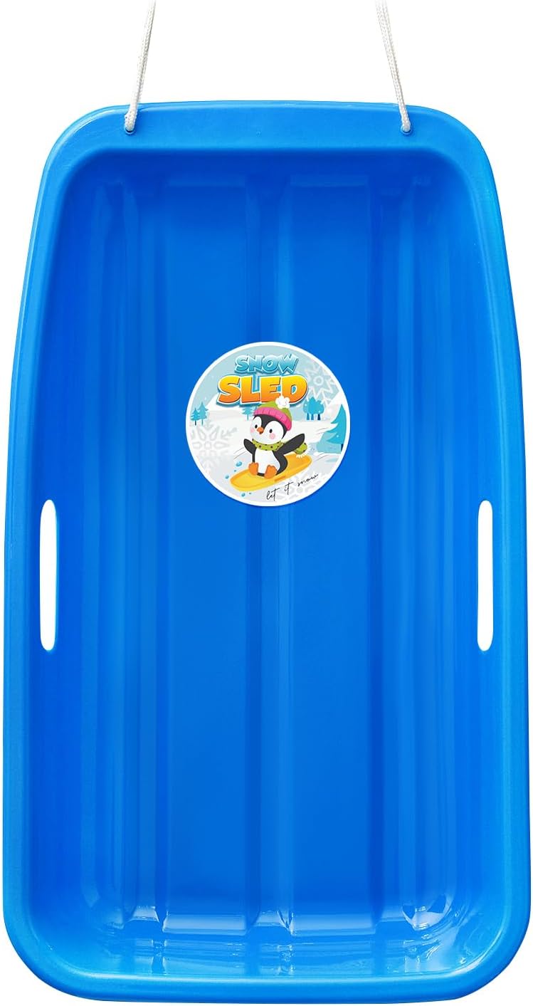 AGPTEK 35/47 Inch Durable Downhill Sprinter Toboggan Snow Sled for Kids Boys Girls Adults with Built-in Handles and Pulling Rope Blue-25.6"