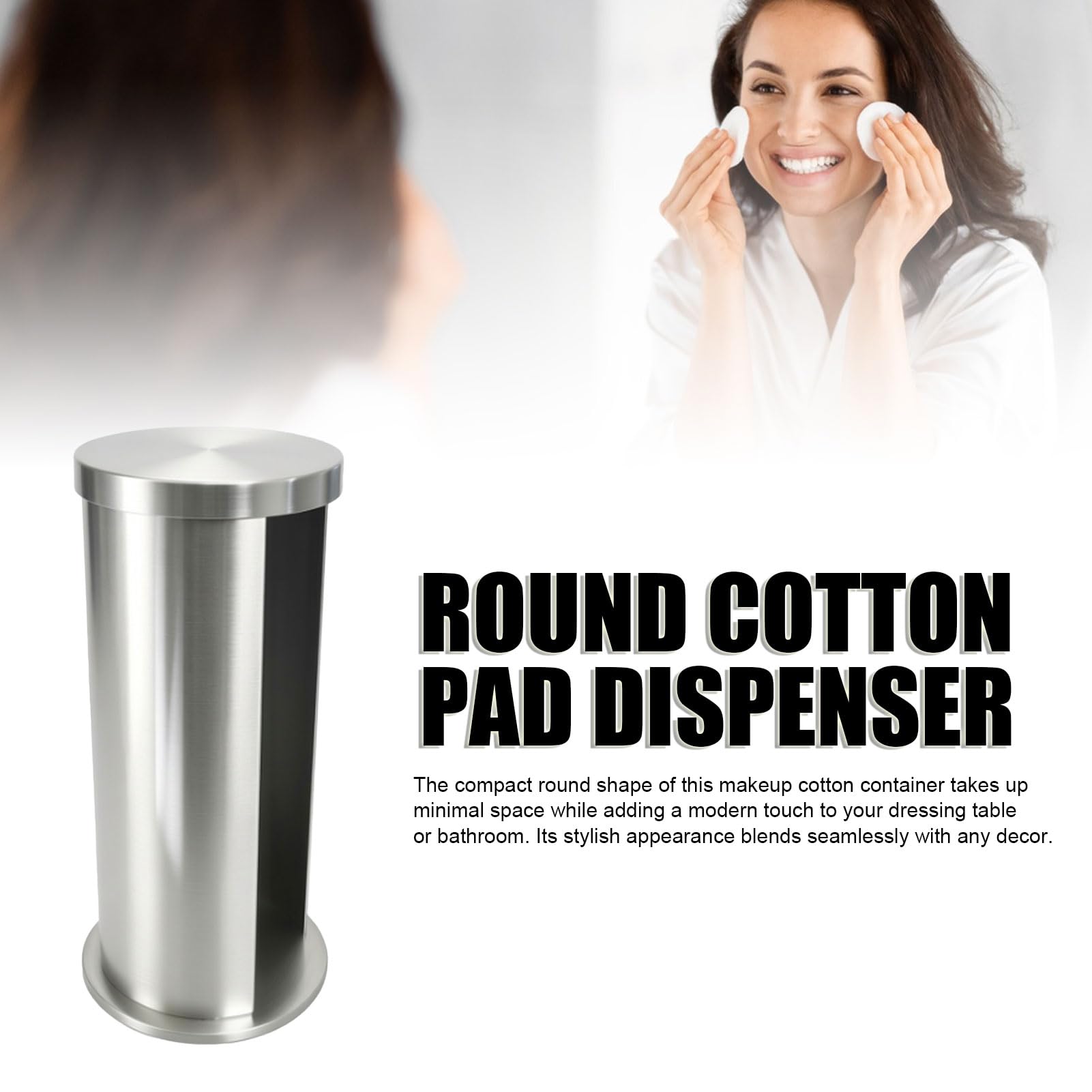 Porta Dischetti Cosmetici in Cotone, Organizer Rotondo in Metallo con Dispenser, Contenitore per Dischetti Struccanti Antiruggine