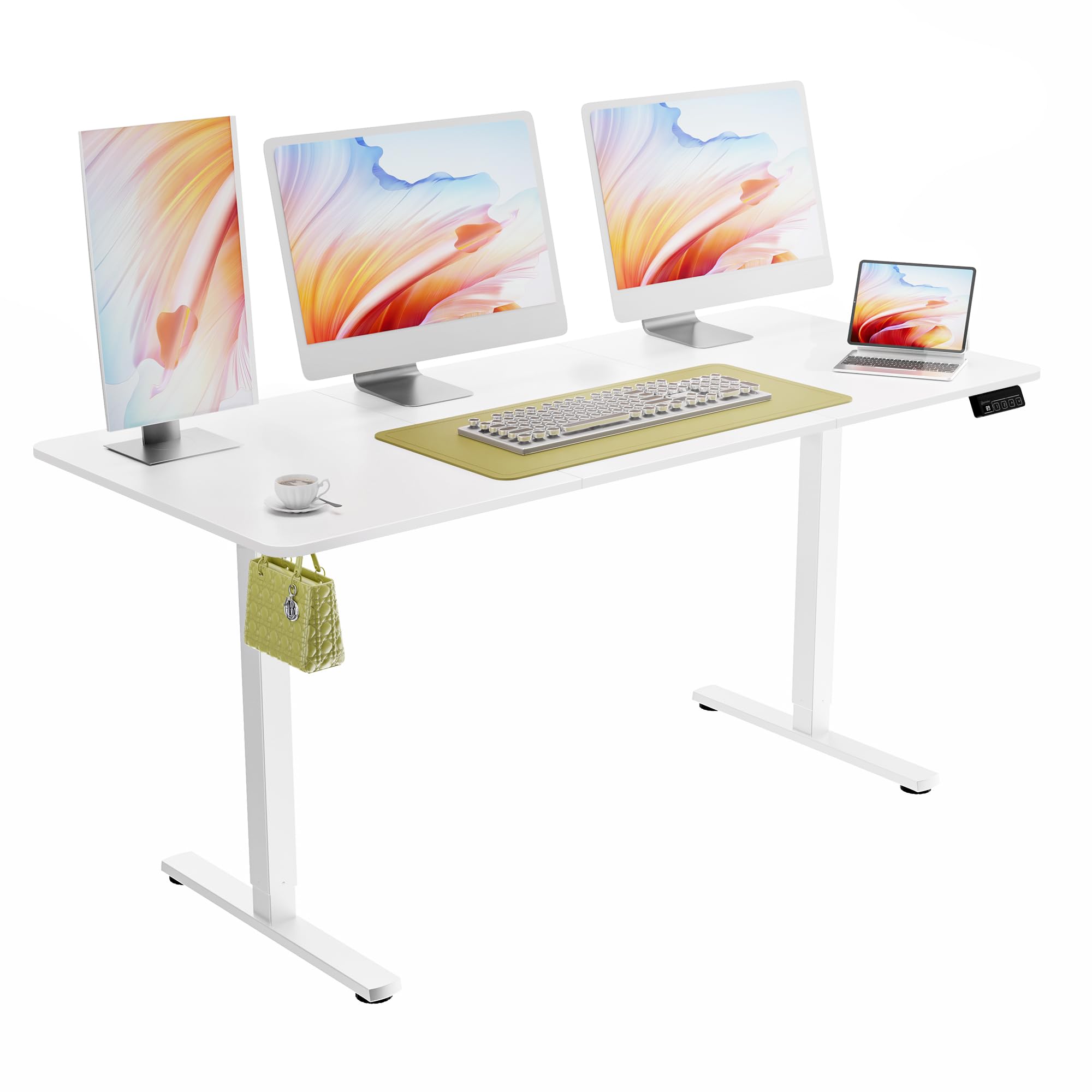 ERGOMAKER 63" Electric Standing Desk, Adjustable Height, Sit Stand Up Desk for Home Office & Computer Workstations, Memory Controller, White