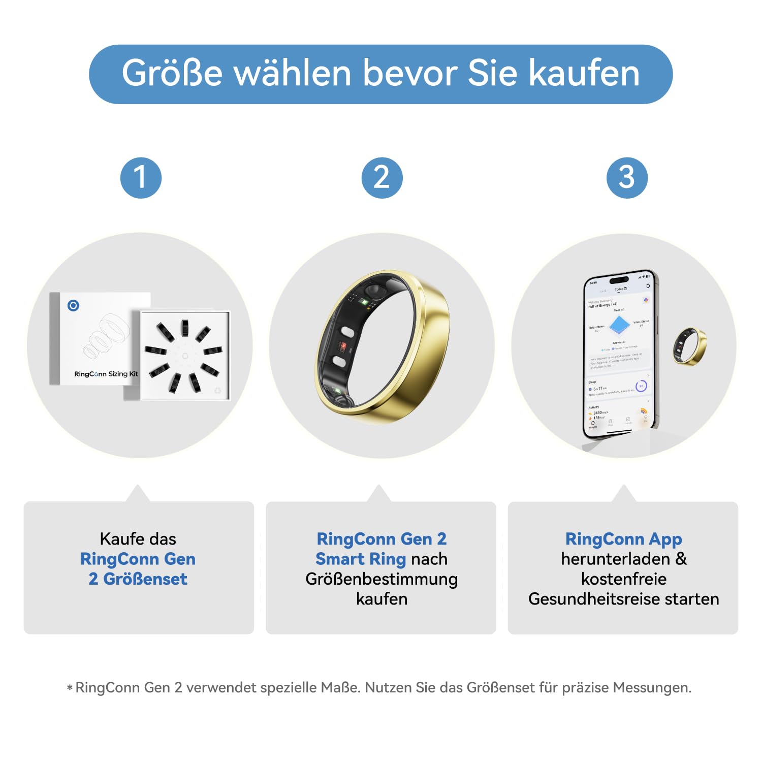 RingConn Gen 2 Smart Ring, weltweit erstes Schlafapnoe-Monitoring, Keine App-Abonnement, 12 Tage Akkulaufzeit, Stress-/Herzfrequenz-/Frauen-Gesundheits-Tracker, kompatibel mit Android und iOS