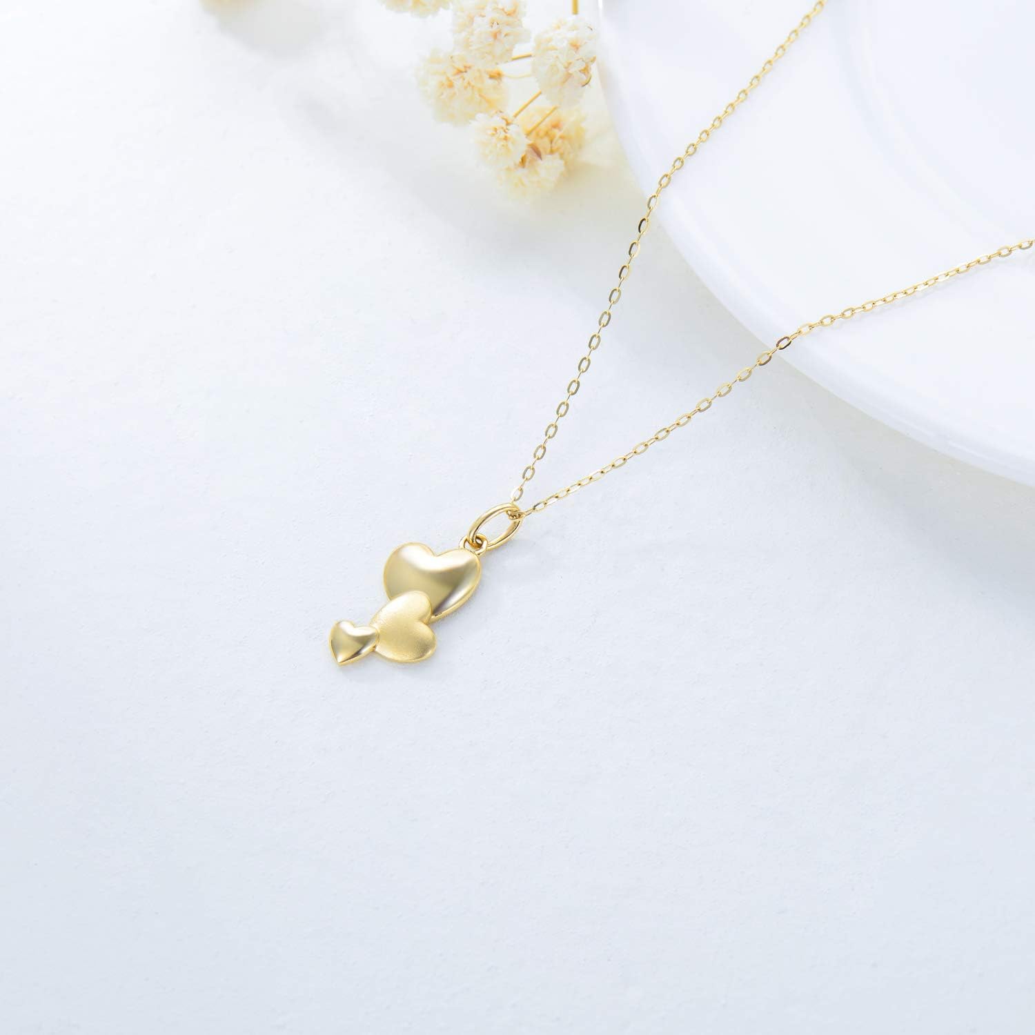 14k Gold Heart Necklace for Women Solid Gold Love Heart Pendant Necklace Love Jewelry Gifts for Wife, Mom, 18 Inch - Image 6