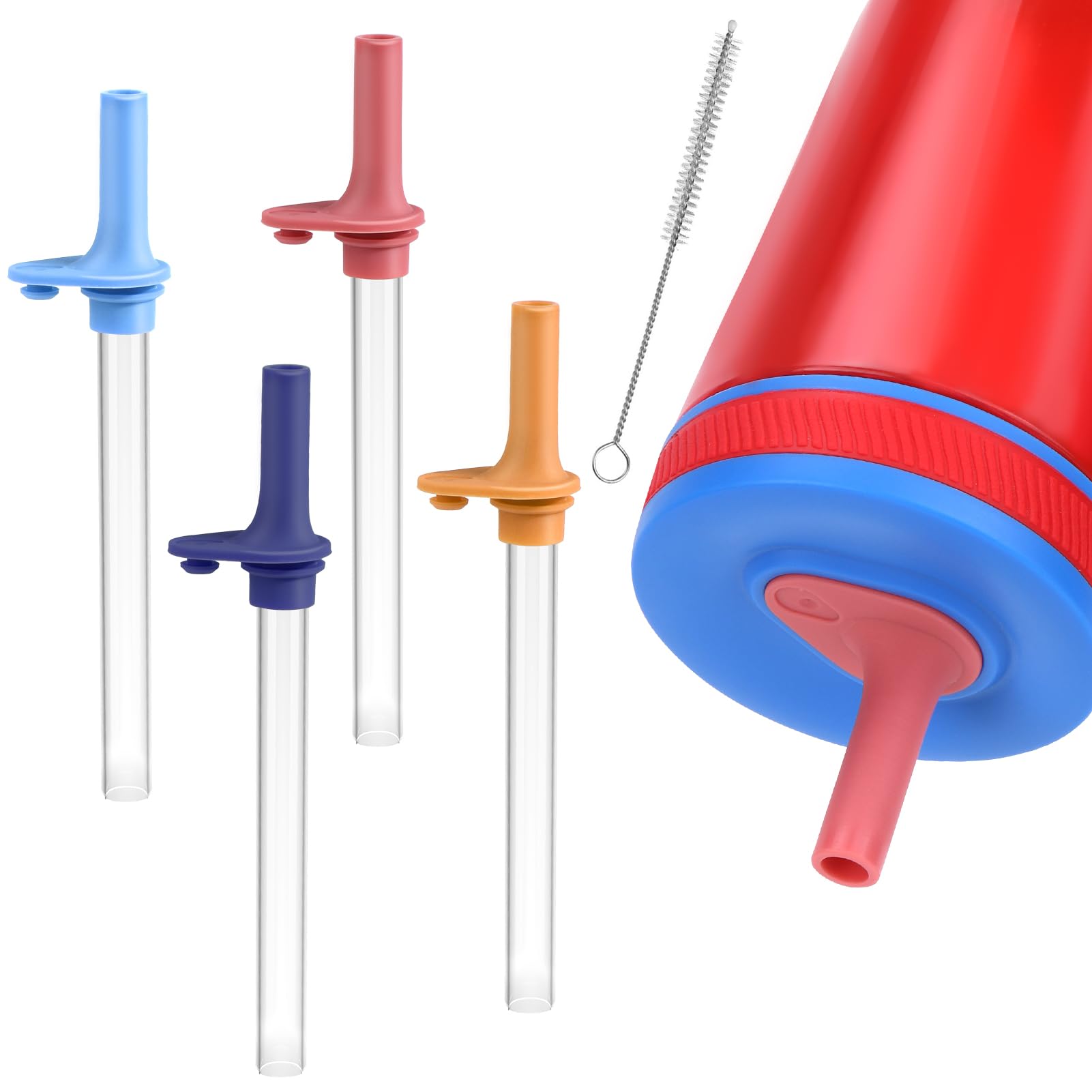 Straw Replacement Compatible with Zak Straw Cups for Kids，4PCS 15 oz Tumbler Water Bottle Reusable Silicone Straw BPA-Free with Straw Cleaning Brush for Zak Designs Kelso 12 oz Toddler Cups