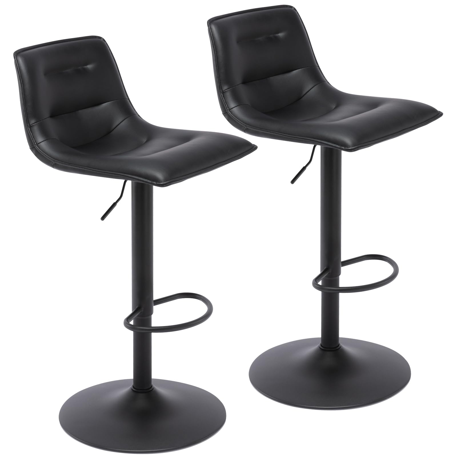 Brage Living Adjustable Bar Stools Set of 2, Modern PU Leather Swivel Counter Height Barstools with Back, Armless Airlift Curved Bar Chairs for