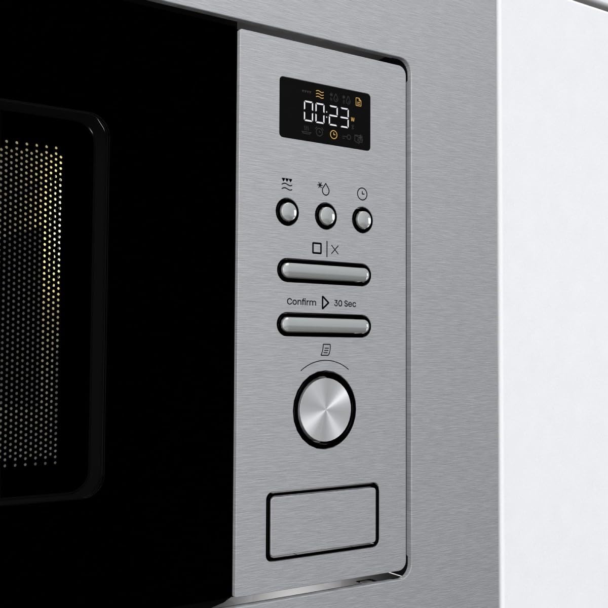 Hisense BIM320G41X - Microonde integrabile, 1000 W, 20 l, altezza 38,8 cm x larghezza 59,5 cm, colore inox, 5 livelli di potenza, 15 programmi preimpostati, Grill Combo, Scongelare per tempo o peso