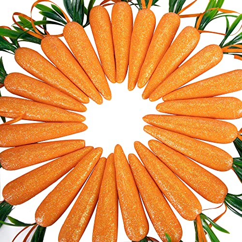 Wehhbtye 5 Inch Easter Carrot Hanging Ornaments-30Pcs Artificial Spring Fall Foam Glitter Powder Carrot,Realistic Mini Thanksgiving Harvest Carrots Hanging Pendant For Tree Home Party Diy Crafts Decor #TOP1