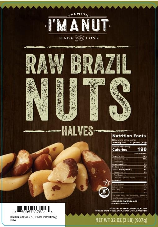 Image of Raw Broken Brazil Nuts, 2 lbs (32oz) - Premium Wild Harvested, High Selenium, Batch Tested Peanut & Gluten Free, Non-GMO, Kosher, Resealable Bag