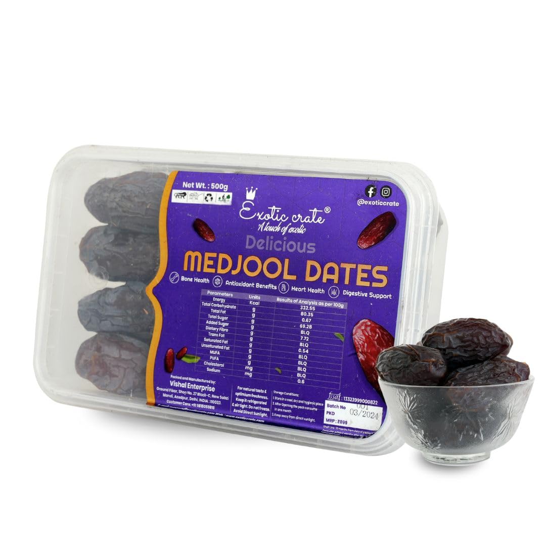 Exotic Crate Natural Delicious Medjool Dates 500 Gram Khajoor | Khajur Dry Fruit | Healthy & Nutritious Snack | Rich in Vitamins & Minerals | Natural Sweetener (B0D1477JMJ) Amazon Price History, Amazon Price Tracker