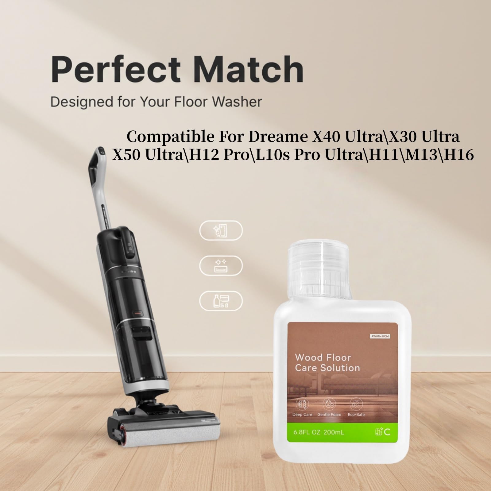 Limpiador De Suelos Eficiente For El Mantenimiento De Suelos De Madera De 200 Ml. Compatible Con Dreame X30 X40 X50 UltraH12ProL10s L20S Pro UltraH11M13H16 Mopa Aspiradora Húmeda Y Seca