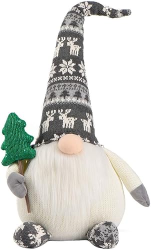 Christmas Fat Gnome 2024 Ornaments for Valentine, Swedish Handmade Plush Doll Gift Holding Tree, Adjustable Snowflake Grey Hat Santa Home Party