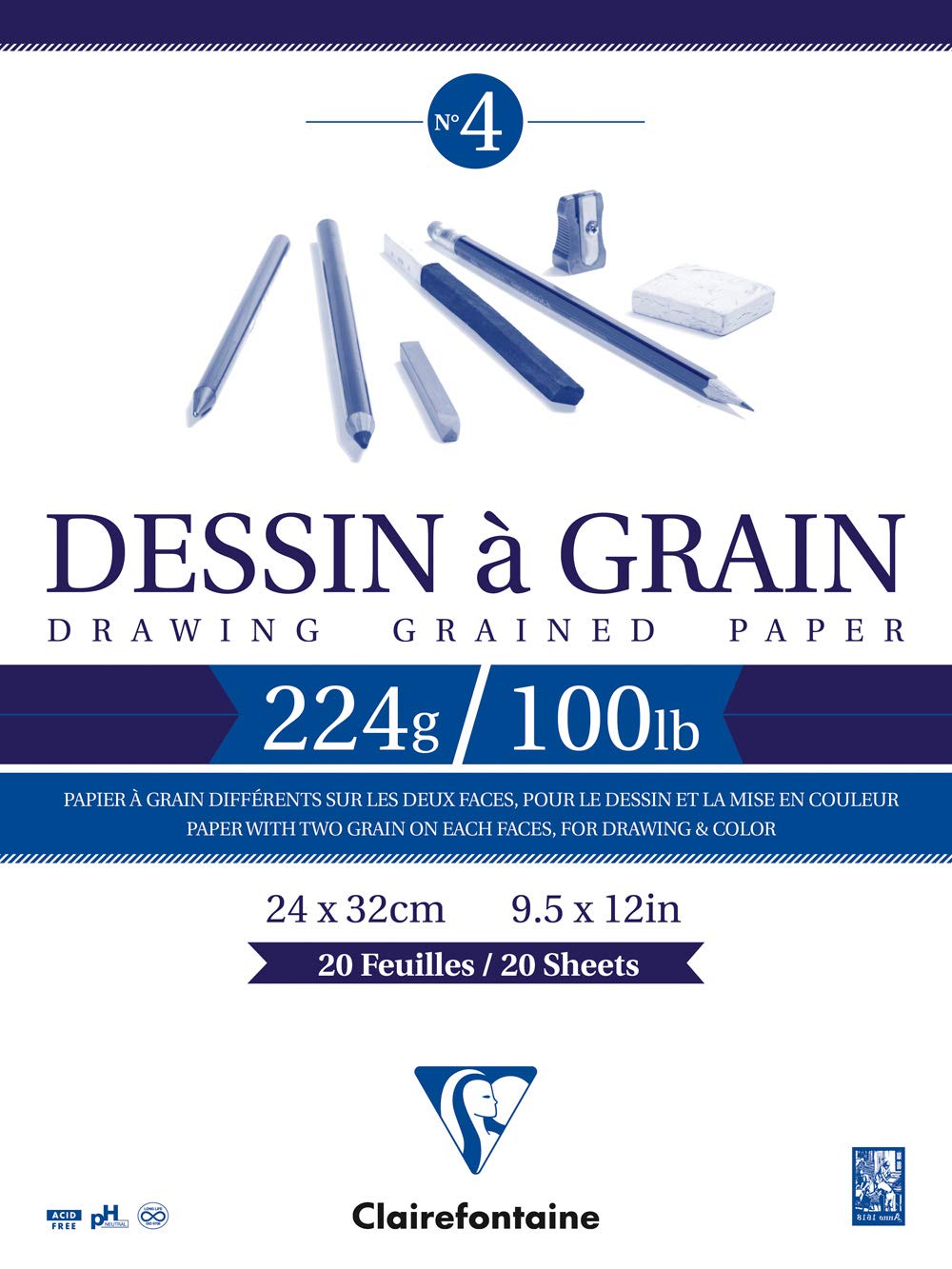 Clairefontaine 96186C Pochette 10 Feuilles Dessin à Grain A3 224g