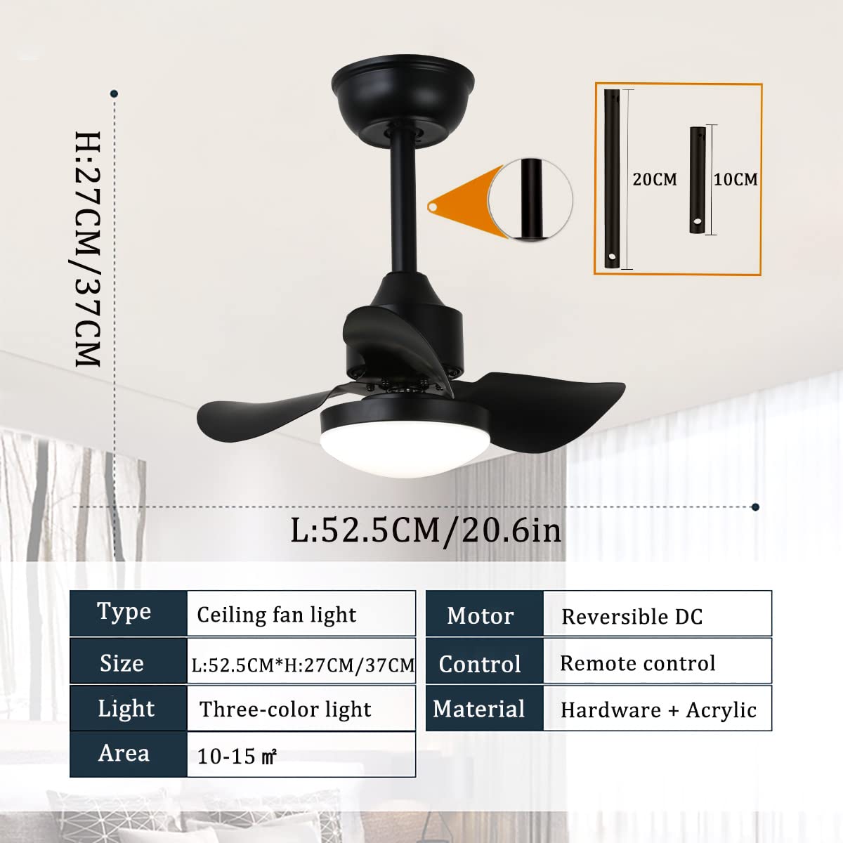 Ventilatore A Soffitto Con Luce LED E Telecomando – Silenzioso, 6 Velocità, Dimmerabile, Reversibile Estate/inverno, 55 Cm, Moderno