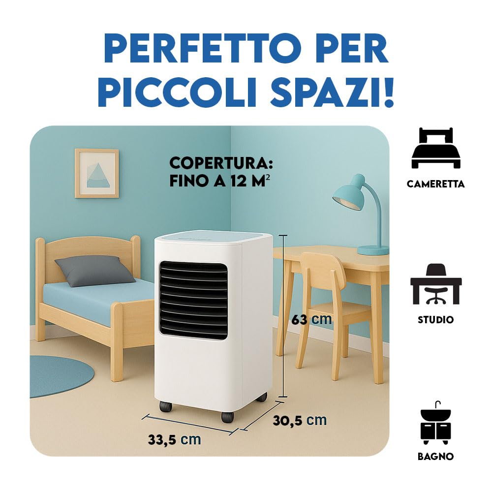 ARTIC BREEZE Raffrescatore d'Aria Portatile senza Tubo Esterno | Raffrescatore Evaporativo per Camera da Letto, Ufficio, Salotto, Cucina | Compatto e Silenzioso