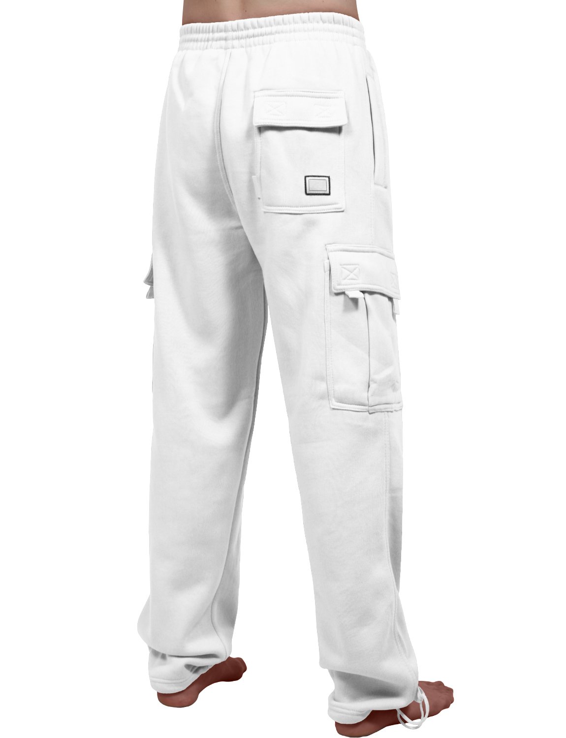 NE PEOPLE Mens Comfy Elastic Drawstring Fleece Cargo Sweat Pants-WHITE-1XL