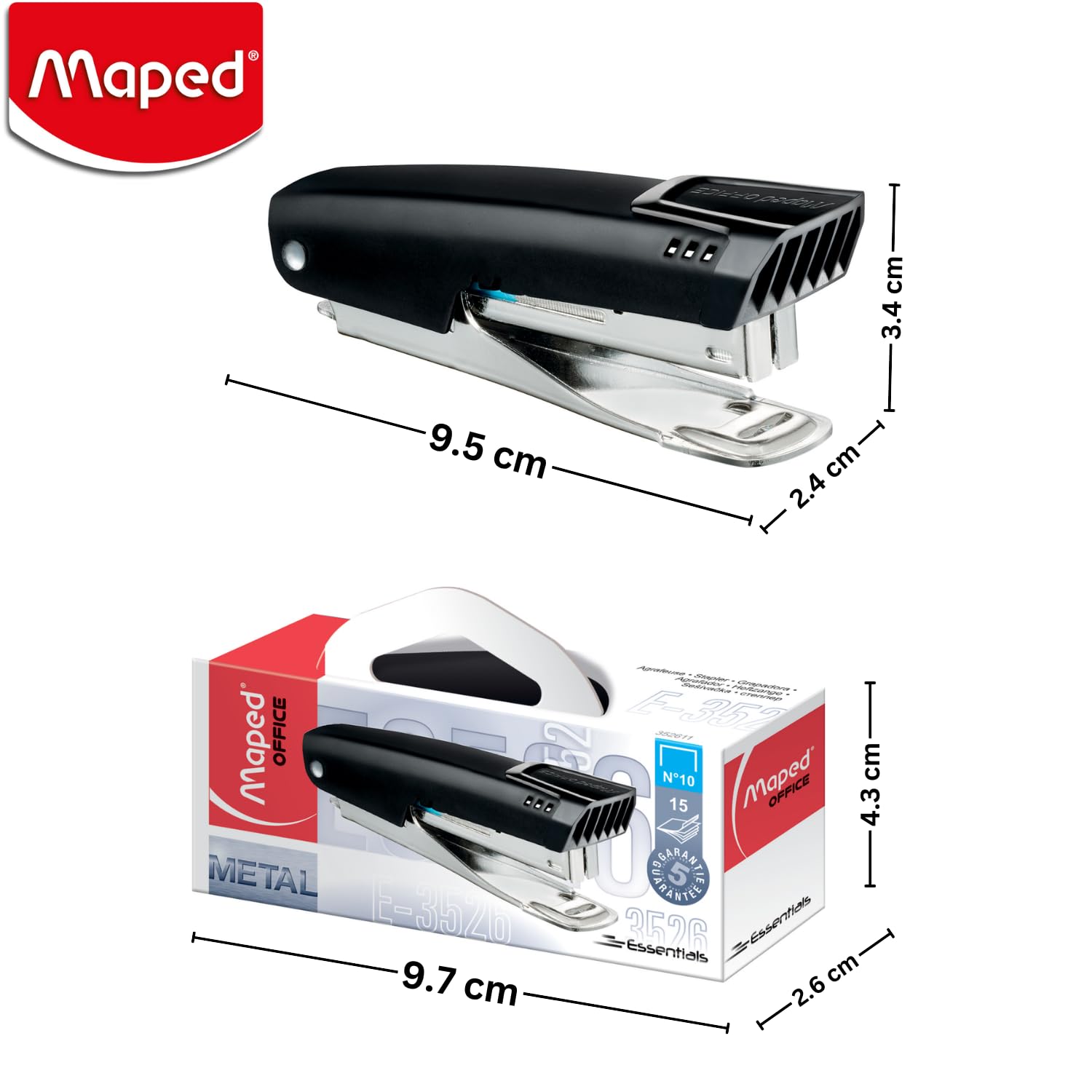 Maped Accesorios de escritorio de oficina, juego de 2 piezas, suministros de oficina, grapadora y tijeras de 13 cm, tijeras y grapadora de acero inoxidable, suministros de oficina, combinación