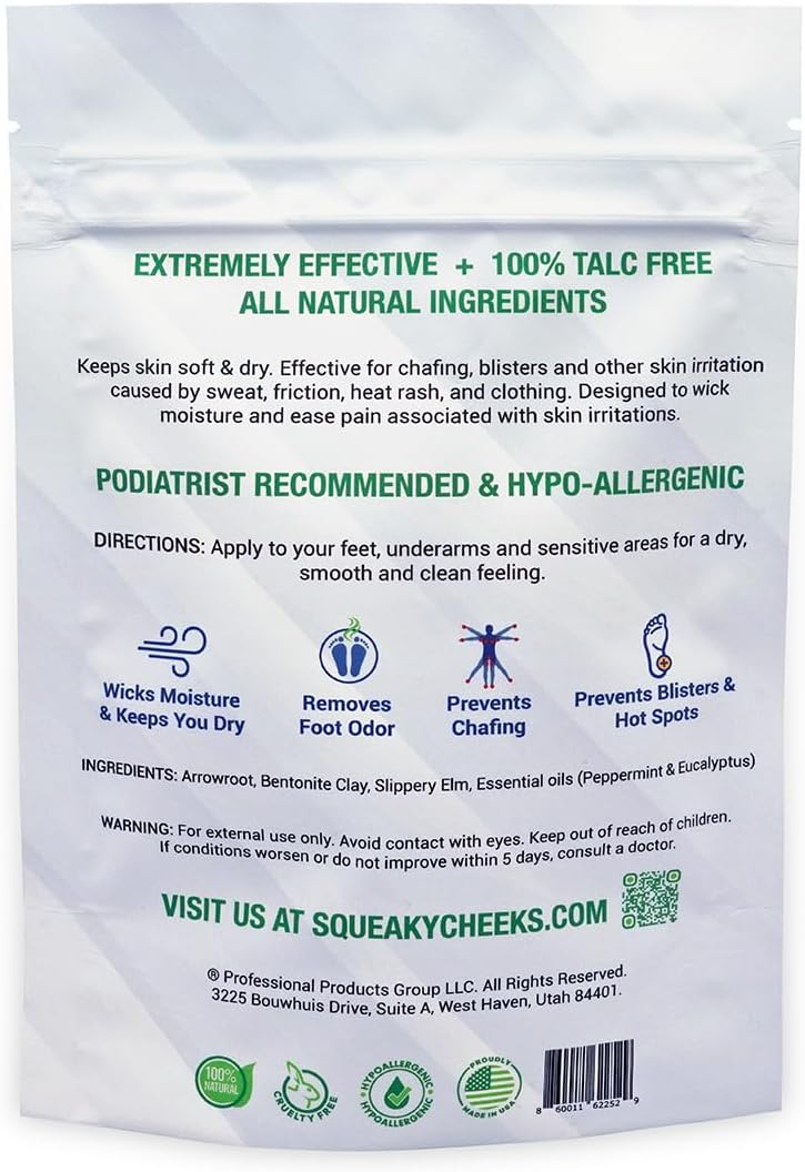 Squeaky Sticks -Active Blend, Talc-Free, All Natural Convenient Single-Use Powder Sachets for Travel, Outdoors & On-the-Go Freshness Relief from Chafing Sweat and Odor (6g X 10 pack)