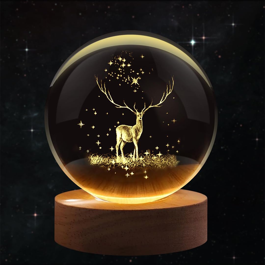 fizzytech 3D Deer Crystal LED Ball Lamp, K9 Crystal Ball Light With 3.15 Inch Wooden Base, Reindeer Night Light Gifts For Room Decoration (B0DD3BKZ7M) Amazon Price History, Amazon Price Tracker