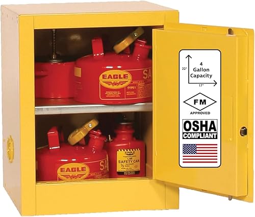 Eagle Gabinete superior de banco líquido inflamable de 4 galones, 1 estante, 1 puerta de cierre automático, amarillo, 1903X