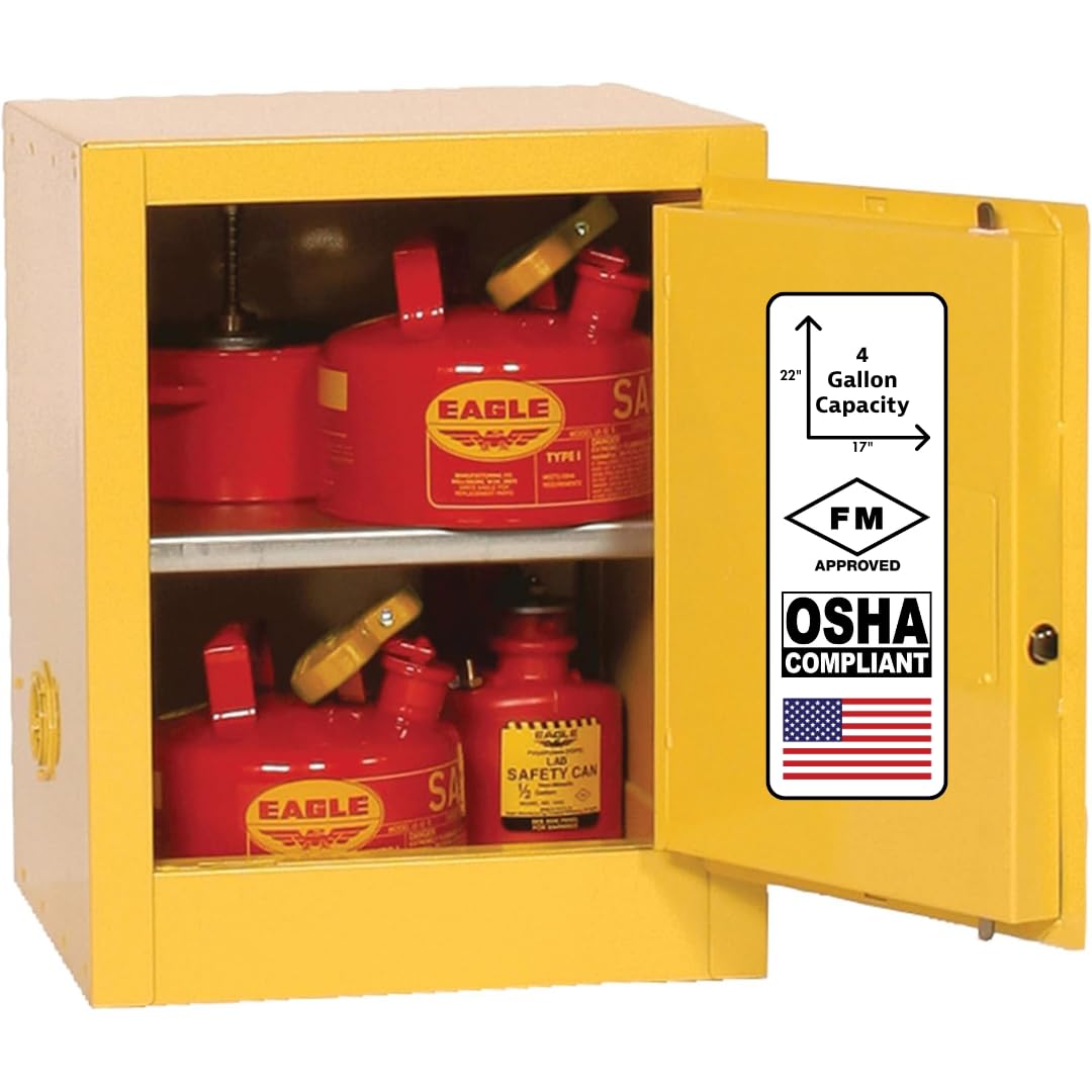 Eagle American Made 4 Gallon F﻿lammable Liquid Storage Cabinet, Self-Close Space Saver Fireproof Cabinet for Schools, Garages, Manufacturing Facilities, 17" x 17" x 22", 1903X