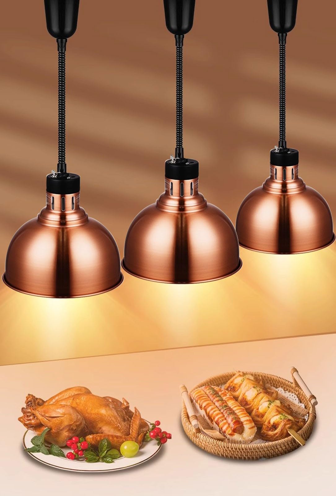 Lámpara de Calor de Alimentos de Acero Inoxidable, Calentadores de Comida con Interruptor Basculante, Lampara Calentamiento para Restaurante Buffet Fiestas, Ltura Ajustable de 65-170cm(Size:4 PCS)