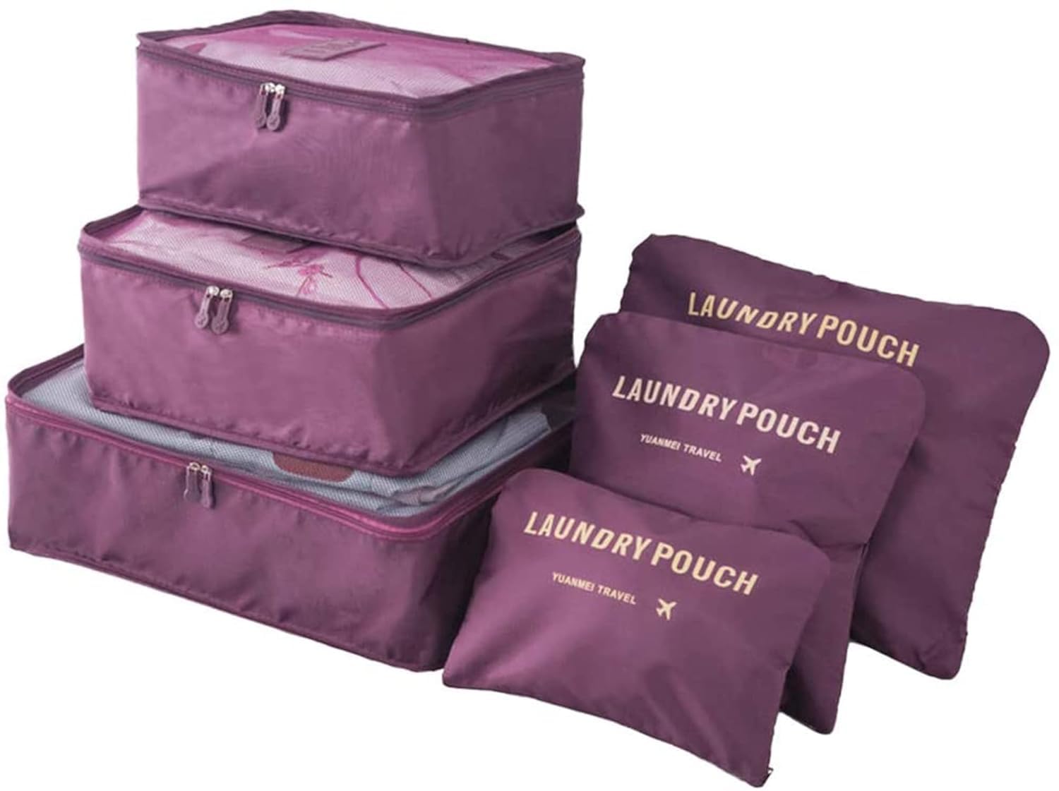HR INTERNATIONALPacking Cubes 6 Pcs Travel Luggage Packing Organizers Set with Toiletry Bag for Clothes Space Savers Bags Cosmetics, Underwear, Socks, Toiletry Organiser Pouch (Wine)