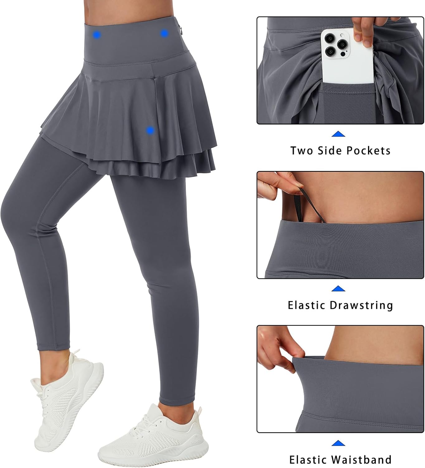 ANIVIVO Skirted Leggings for Women Capri, Athletic Tennis Skirt with Leggings Golf Pickleball Clothes with Pockets - Image 3