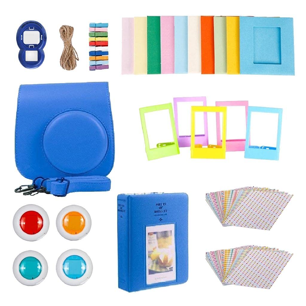 SAZ DEKOR for Compatible with Fujfilm Instax Mini 9 Camera Pu Case Filter+Close Up Lens Gift Set Cobalt Blue-picture-10