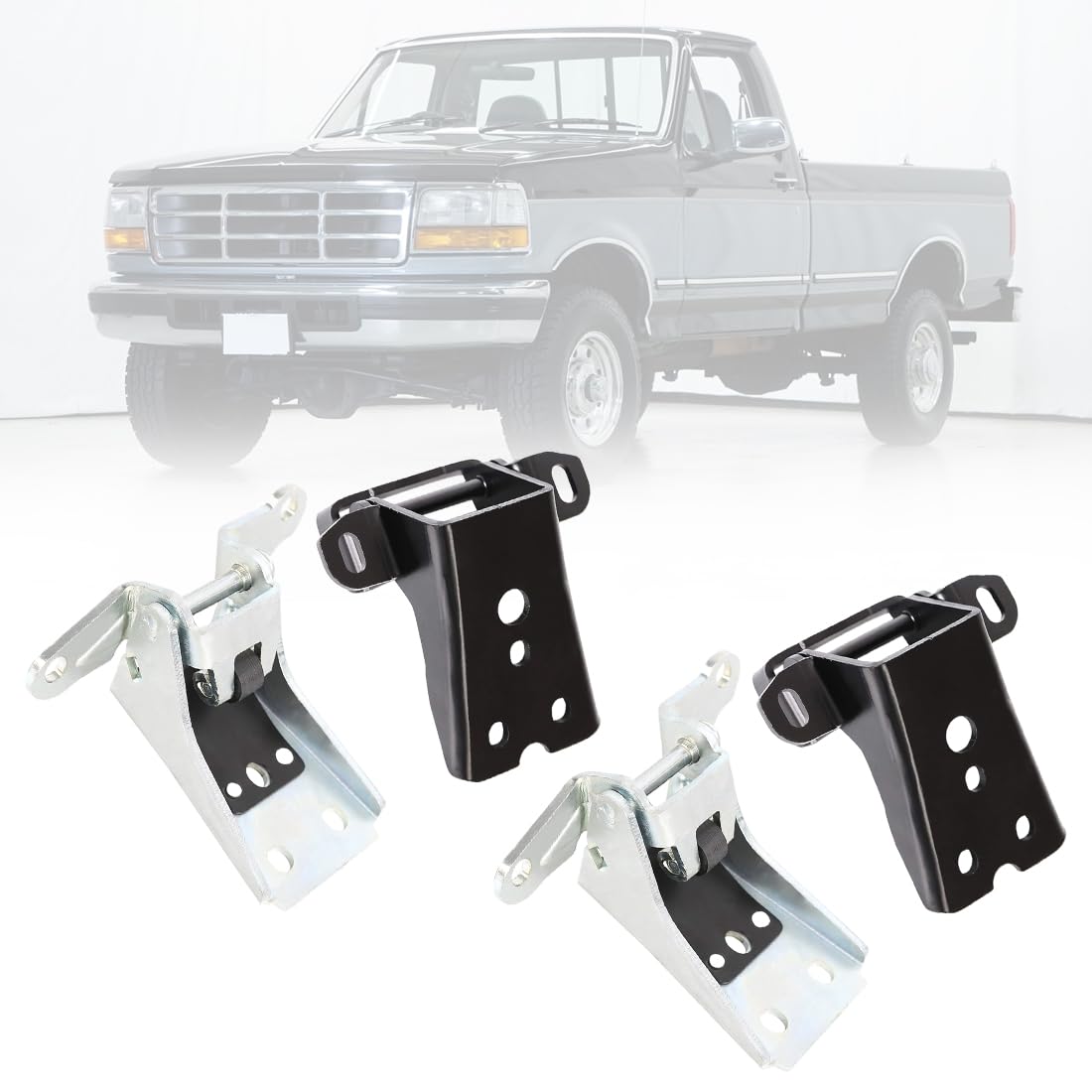 Photo 1 of 2 Pair Front Door Hinge Set (LH+RH Upper & Lower) FIT 1980-1996 Ford F150 F250 F350 Bronco Ranger, Steel Door Pivot Assembly Replaces E8TZ-1522810A E9TZ-1522800A 925066 925068, 4PCS