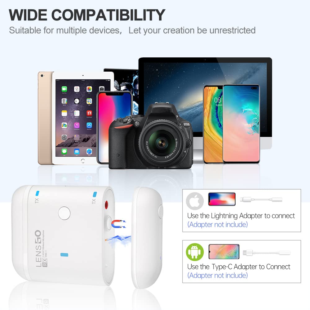 LENSGO 318C II Micrófono Lavalier inalámbrico Dual de 2,4 GHz para cámara DSLR/SLR Videocámara Teléfono Micrófono de Solapa Recargable para grabación de Video Entrevista TikTok Youtube Live Stream -B