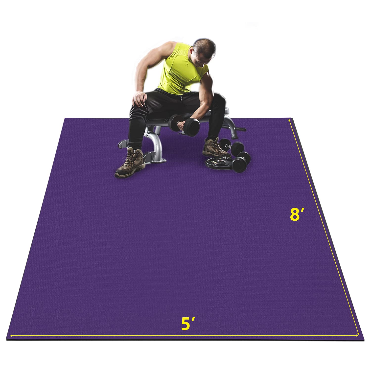 WesfitalLarge Workout Mat High Density Thick Exercise Mat 8'x5'(96"x 60") x7mm Gym Flooring Cardio Mat, Shoe Friendly for All Intense Fitness and Home Workout purple
