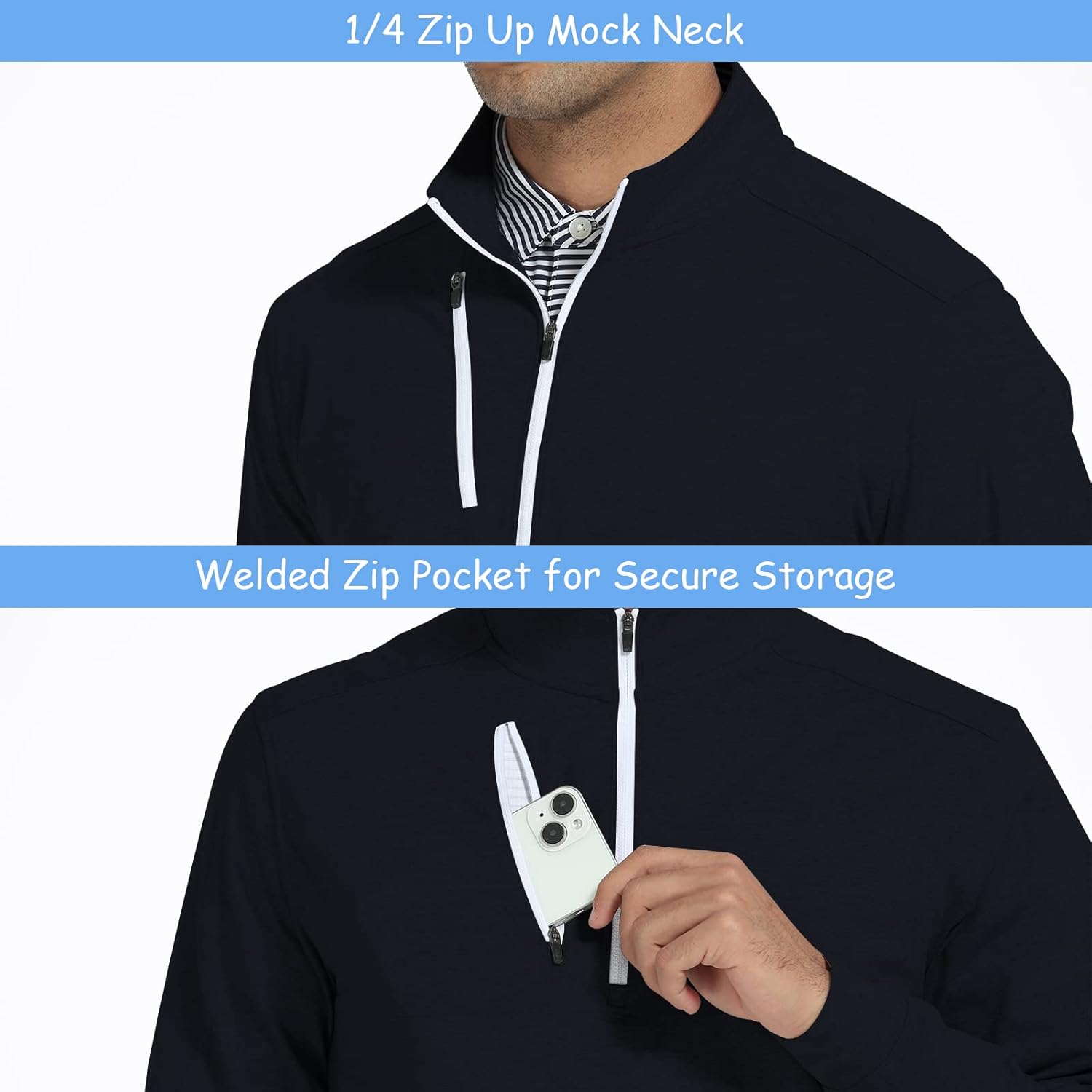 DEOLAX Mens Quarter Zip Pullover Dry Fit Mock Neck Office 1/4 Zip Pullover Mens Solid Thermal Golf Sweatshirts for Men - Image 3