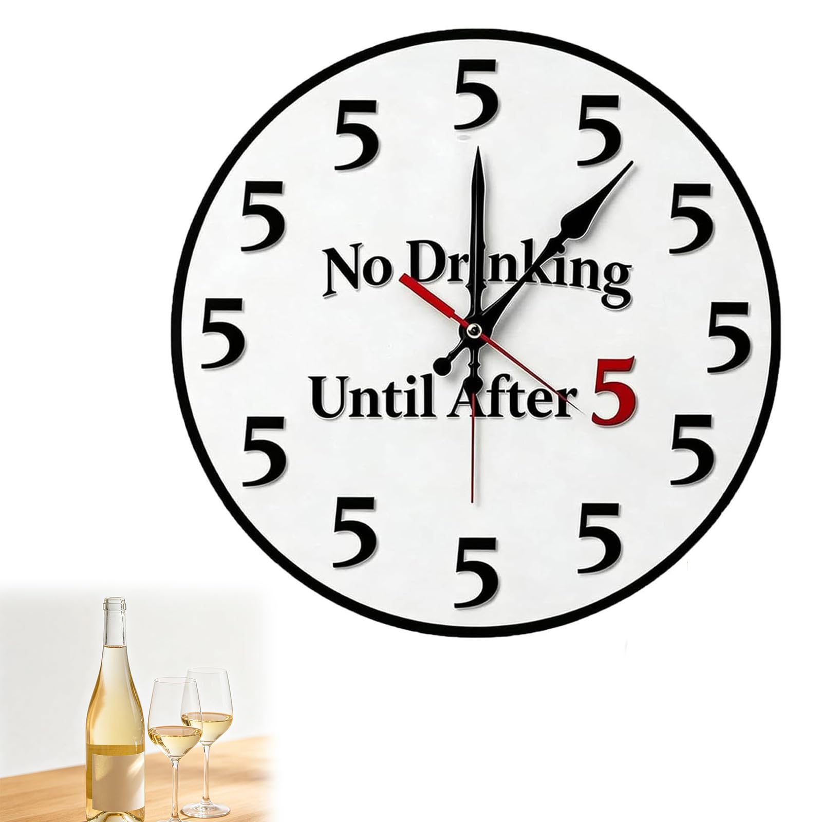 MQLAE Funny No Drinking Until After 5 Design Clock, Novelty No Drinking Until After 5" Design Silent Non Ticking Round Analog Clock,Home Decor Gift for Kitchen, Office, Living Room and Bedroom，10in