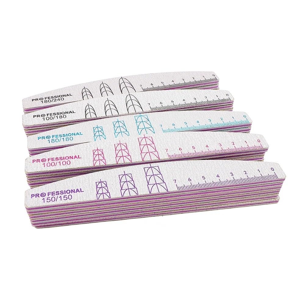 Nail File Buffer Set 100/180/240 Grit – 10pcs Half Moon Shape Double-Sided Emery Boards for Acrylic Gel Nails – Coarse to Fine Grit Sanding Files for