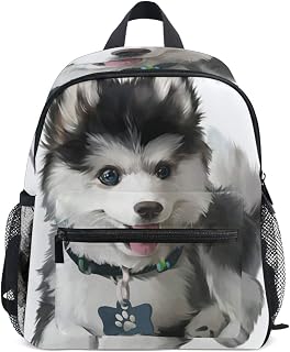 Dog Pattern Backpacks for Kids Girls Boys Cheerful Husky Puppy Preschool Toddler Bookbag with Chest Strap Mini Elementary Kindergarten School Bags
